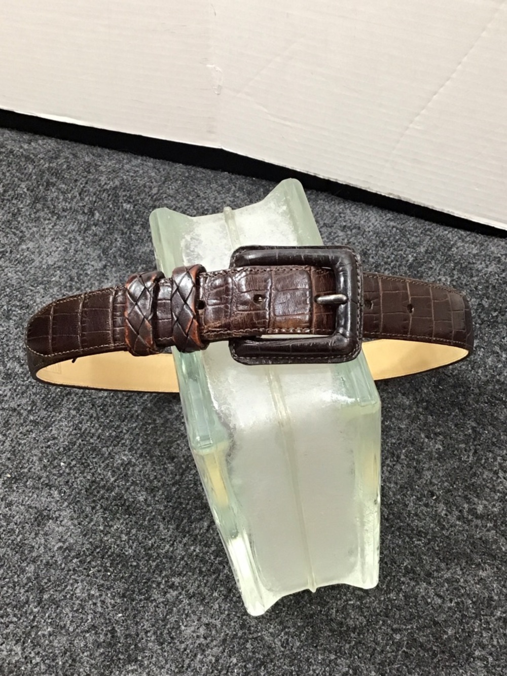 Brighton Classics Brown Croc-Embossed Leather Belt with Braided Keeper M30